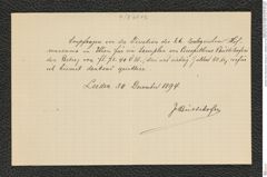 Nachlass Franz Steindachner, Quittung von J. Büttikofer an Franz Steindachner (30.12.1894), Inv.Nr. 67.03, Seite 1